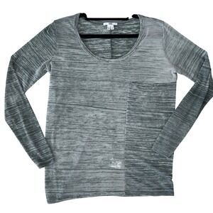 HELMUT LANG Green semisheer Striped Long Sleeve Pocket Tee Shirt Women's‎ Size S